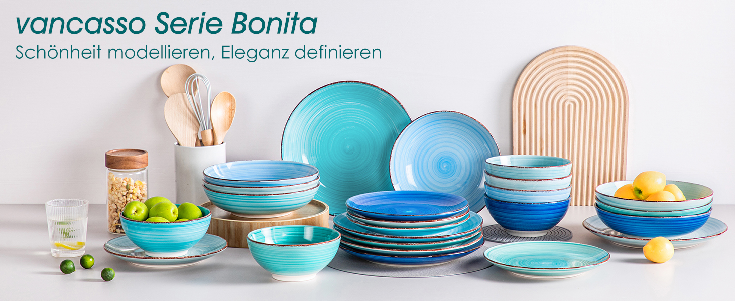 Сервіз столовий на 6 осіб Bonita 24 частини, синій, кераміка, комплект посуду для їжі