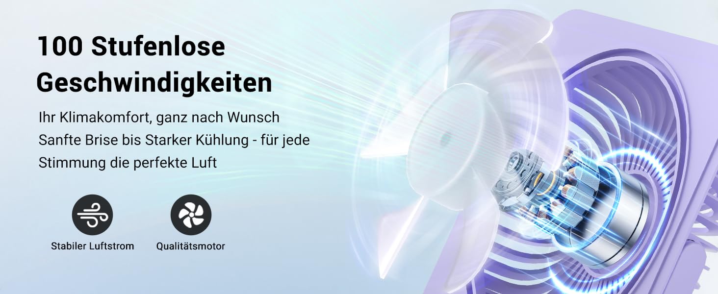 USB вентилятор WHATOOK: безшумний, з регулюванням швидкості 1-100, акумуляторний, LED-індикатор, портативний міні-вентилятор для офісу, дому, кемпінгу, подорожей (2000mAh, чорний & фіолетовий)