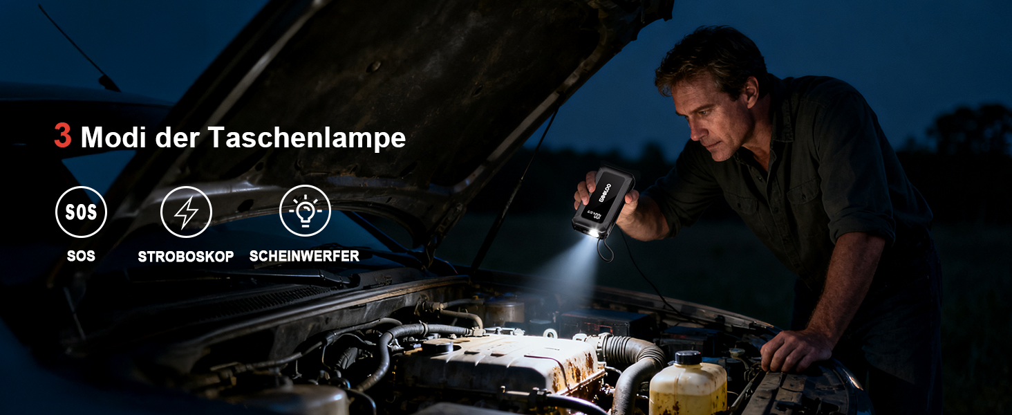 Powerbank для авто Gooloo G7 3000A: пусковий пристрій з USB-C, LED-ліхтарик, 12V (до 8.5L бензин/6L дизель)