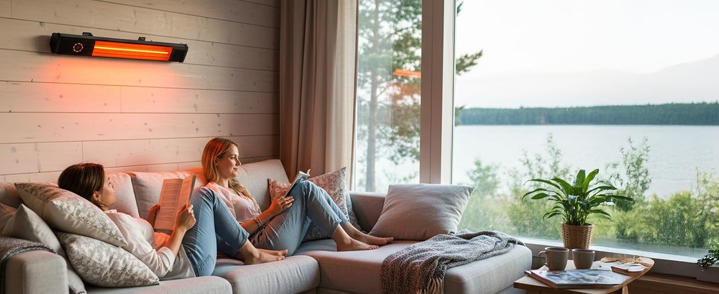 Інфрачервовий обігрівач Climative 2500W – електричний обігрівач з 9 рівнями, IP65 для тераси та приміщення, настінний, з пультом та таймером, чорний