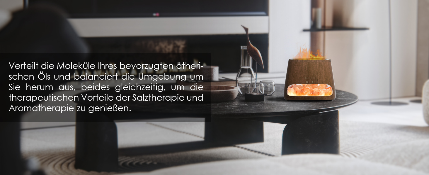 SALKING Аромадифузор з підсвіткою та ефектом полум'я, 150 мл, темне дерево | Увлажнитель повітря, для ефірних олій, 3 режими яскравості