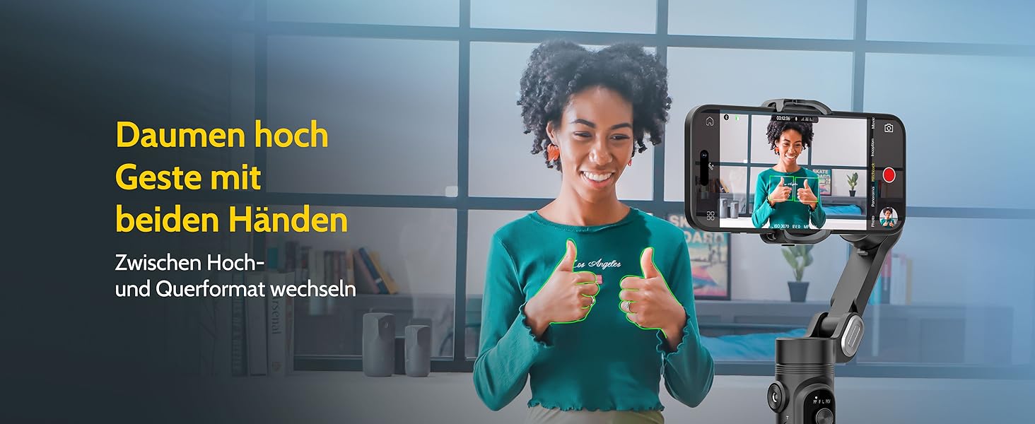 Стабілізатор для смартфона AOCHUAN 3-осьовий з функцією розпізнавання обличчя, вбудованим світлом та 1/4 дюйма різьбою. Підходить для iPhone 16/15 Pro, Android, TikTok-влогів. Чорний.