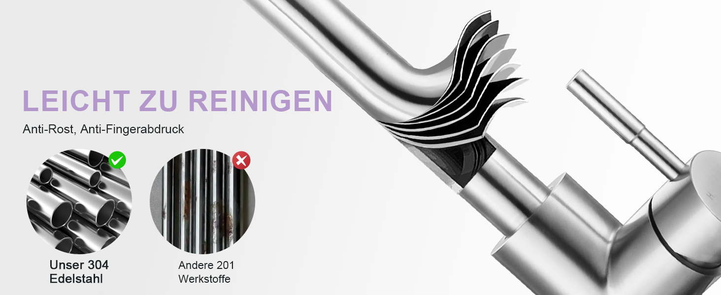 Кухонний змішувач iVIGA висувний з дозатором, водоспад, 360° поворот, 3 режими, щіткова нікель, T-подібний