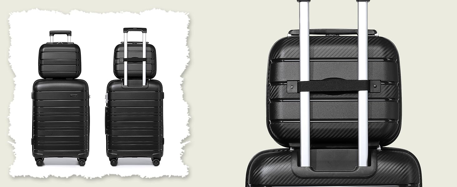 Валіза KONO Zwillingsrollen з TSA-замком, ручний багаж, білий (чорний), 35.6 см