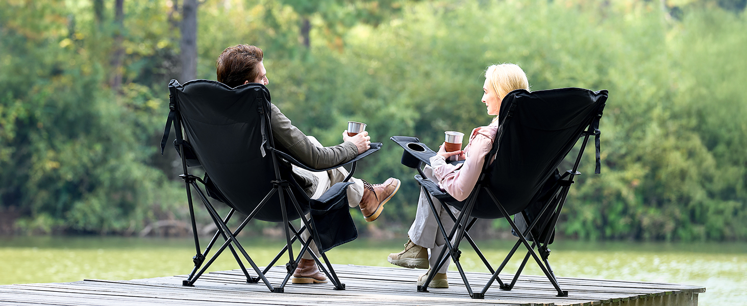 Кемпінговий стілець Timber Ridge складаний, до 180 кг, з регурованою спинкою (3 положення), підлокотниками, тримачем для напоїв та бічною кишенею, ширина сидіння 62 см