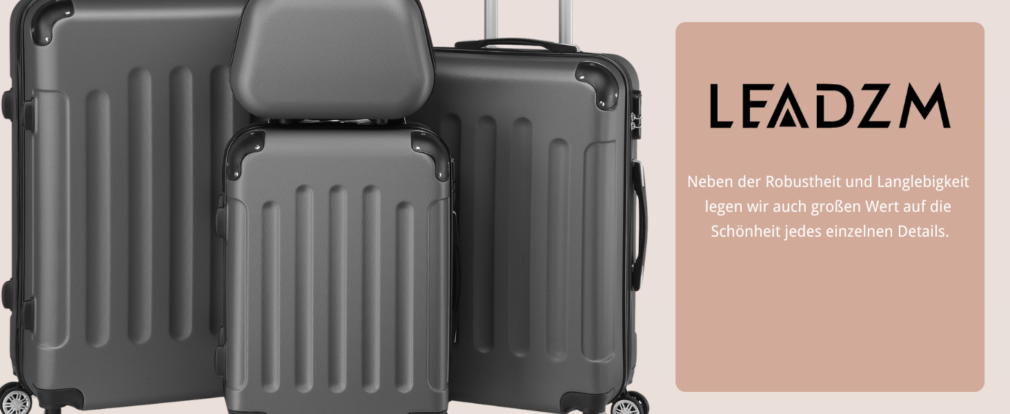 Набір валіз LEADZM 4 шт. з косметичками та захистом кутів, з ABS, телескопічний ручка, ручна поклажа (темно-сірий)