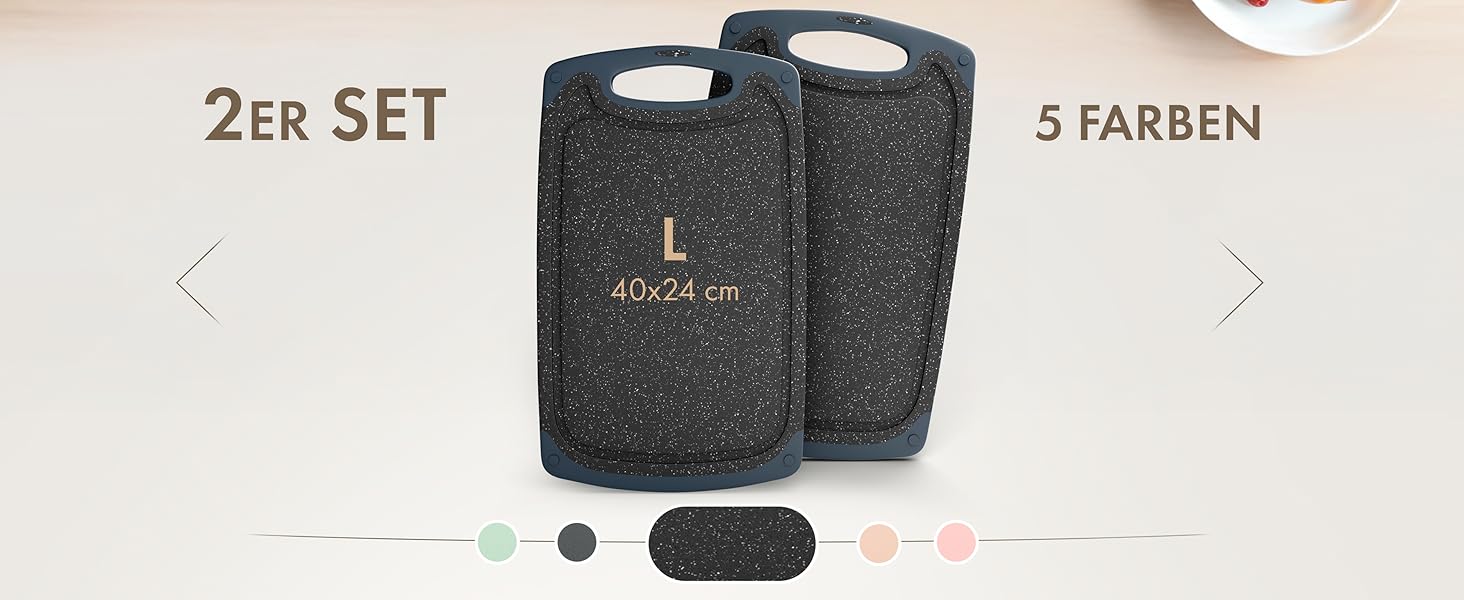 Набір обробних дощок Blumtal (S/M/L) - 2 шт. з пластику, з жолобками для соку та ручкою, BPA free, придатні для миття в посудомийній машині