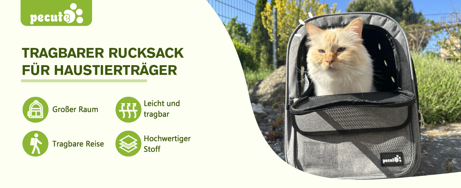 Рюкзак для кота/маленької собаки Pecute, 6 кг, сірий. Зручний, дихаючий, з безпечним тросом та замком. Для подорожей та прогулянок.