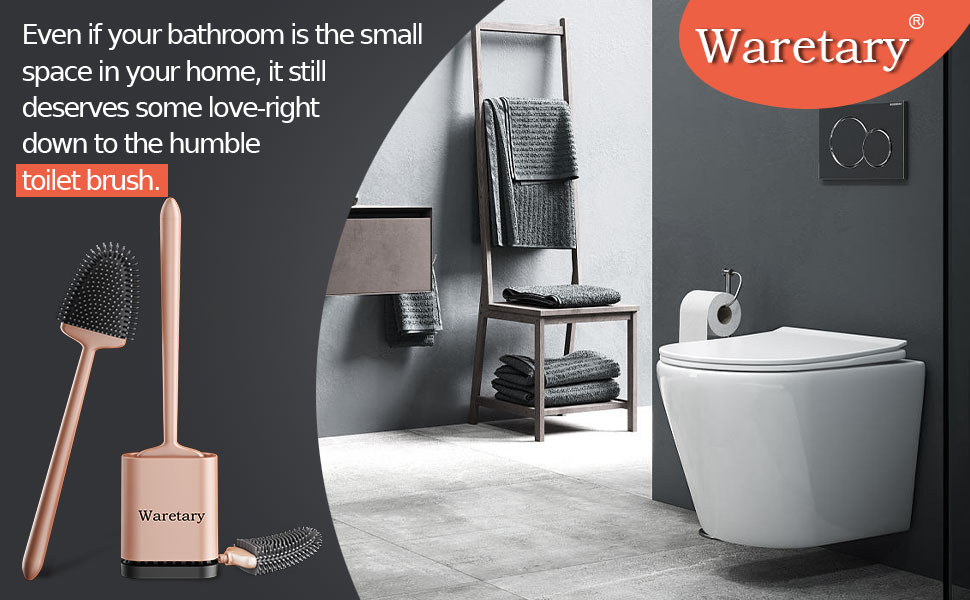 Набір для чищення унітазу Waretary з силіконовою щіткою та підставкою з нержавіючої сталі, гнучкий наконечник для глибокого очищення, швидковисихаючий, для кріплення на стіні та встановлення на підлогу, золотий