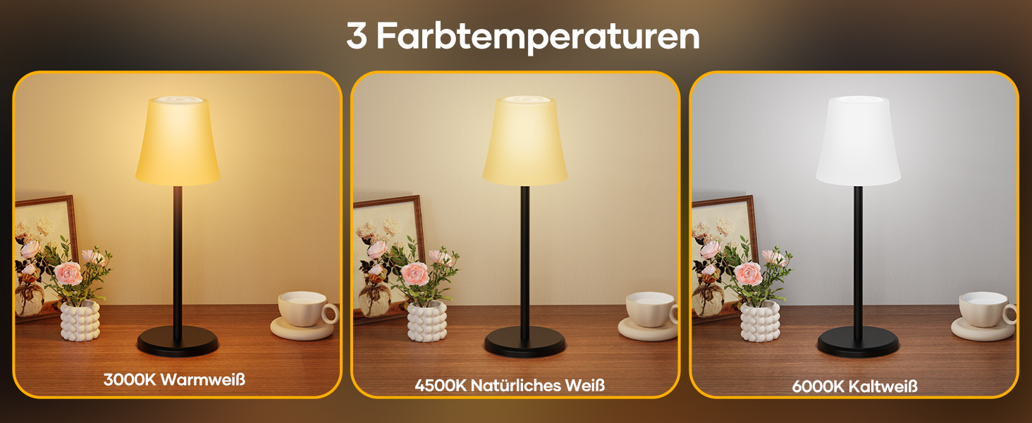 Бездротова LED лампа Suright для столу: регульоване світло, 3 кольори + RGB, сенсорне управління, IP54, для дому та відпочинку