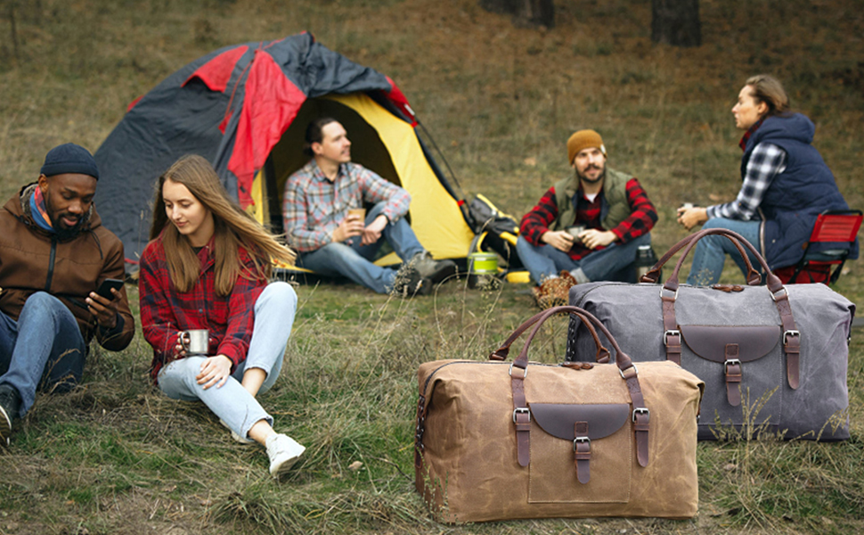 Travel Bag Men's Leather Waterproof Canvas Weekender Bag Large Capacity Travel Bag Unisex Vintage Carry-on Bag