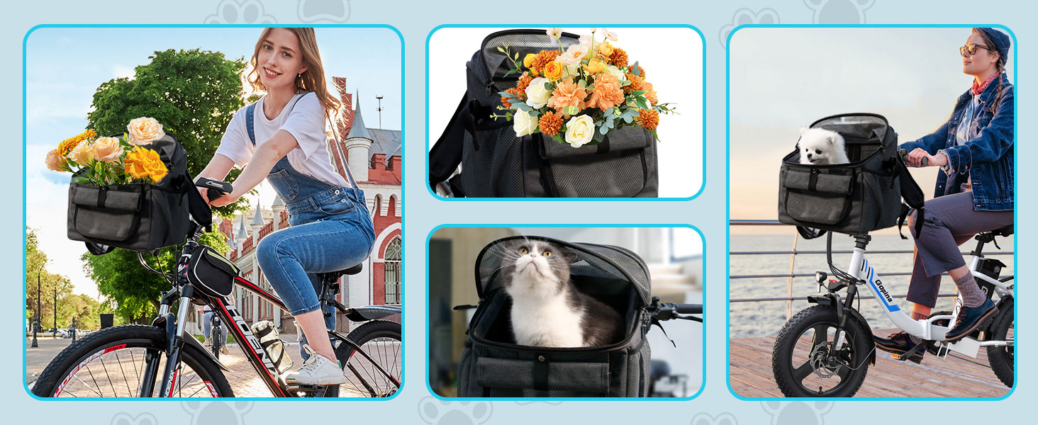 Кошик для собак на велосипед, сумка для домашніх тварин. Складаний кошик для велосипеда спереду для собак 2 в 1. Кошик для собак-рюкзак з адаптером для керма для маленьких тварин (вантажопідйомність 5 кг) (Чорний)