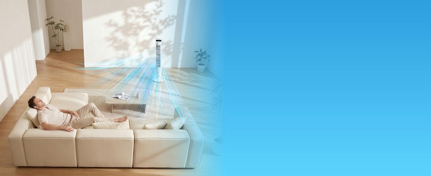 VonHaus Турмовентилятор 102 см, Електричний вентилятор зі WiFi, Управління Alexa/Google Home, Пульт, Таймер 12 год, Обертання 70°, для дому та офісу, Білий