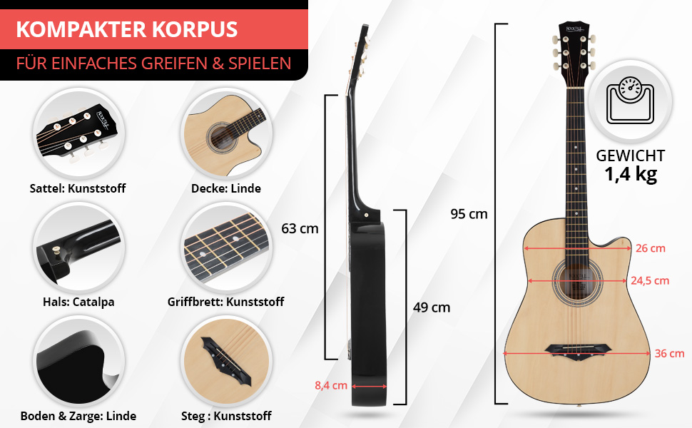 Rocktile WSD-5C-NT: Акустична гітара Western Slim Line Dreadnought - Натуральний колір (з аксесуарами)