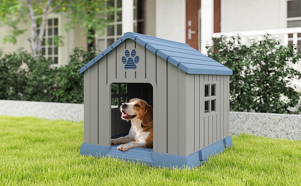Будка для собак PawHut Outdoor з водонепроникного поліпропілену, вентильована, легка у збірці, сірого кольору