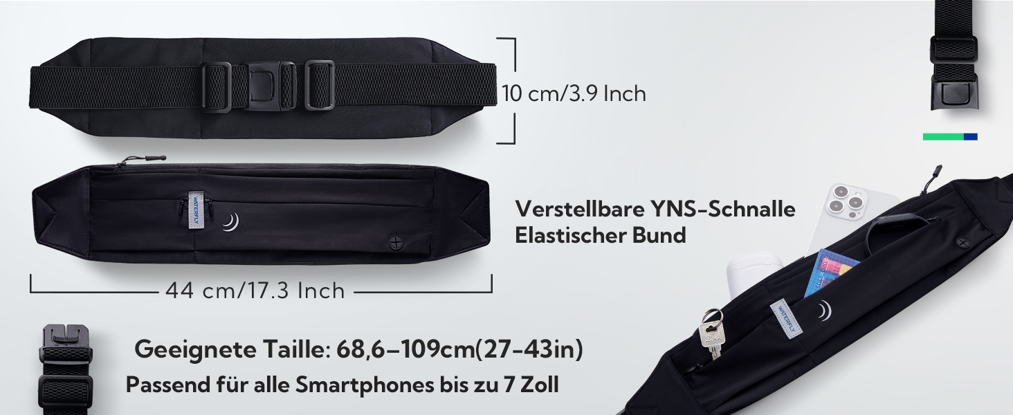 Водонепроникний поясний ремінь Waterfly для телефону: спортивна поясна сумка для бігу, джогінгу, фітнесу, подорожей (чорний)