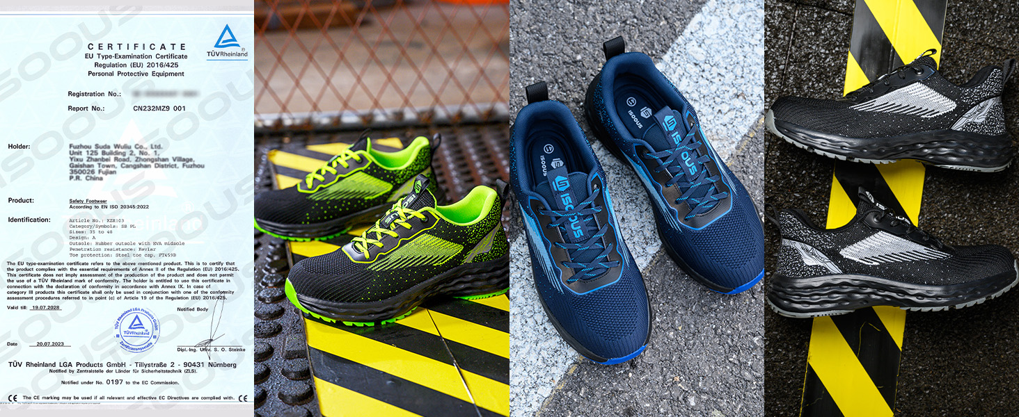 Черевики безпеки ISOOUS для чоловіків та жінок. Легкі, дихаючі, з металевим капаком, антиковзаючі, зручні. Розмір 43 EU, блакитні.