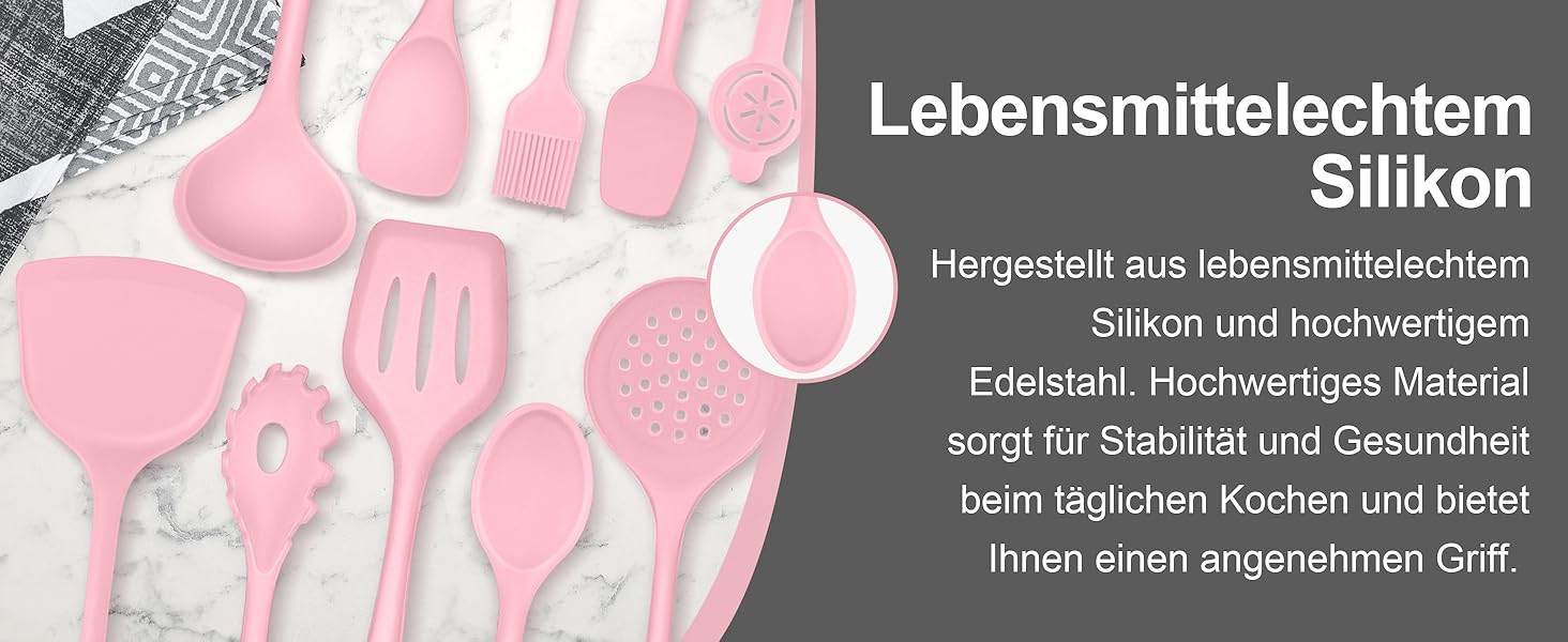 Набір кухонних аксесуарів Homikit 16 шт. з тримачем, кухонне приладдя, термостійкий посуд, кухонне начиння, придатний для миття в посудомийній машині (рожевий)
