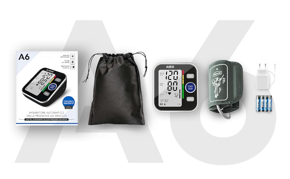 Тонометр на плече AIESI® Oberarm автоматичний цифровий професійний для дорослих A6, 120 пам'ять, мережевий адаптер та USB, гарантія 24 місяці