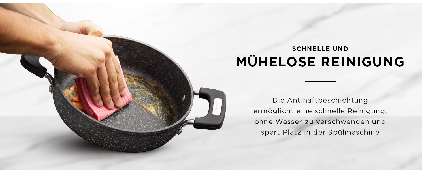 Набір каструль та сковорідок KASANOVA New Petra Dark для індукції та духовки, антипригарне покриття, захист ручок, нержавіюча ложка (6 шт)