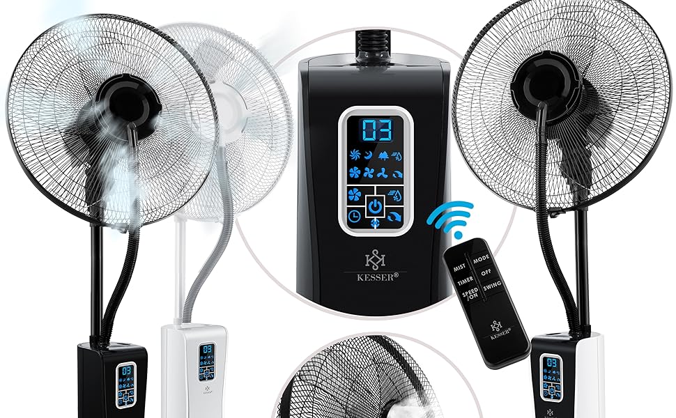 Настільний вентилятор KESSER Frosty з водяним охолодженням та ультразвуковим зволожувачем, з пультом ДУ та таймером, білий