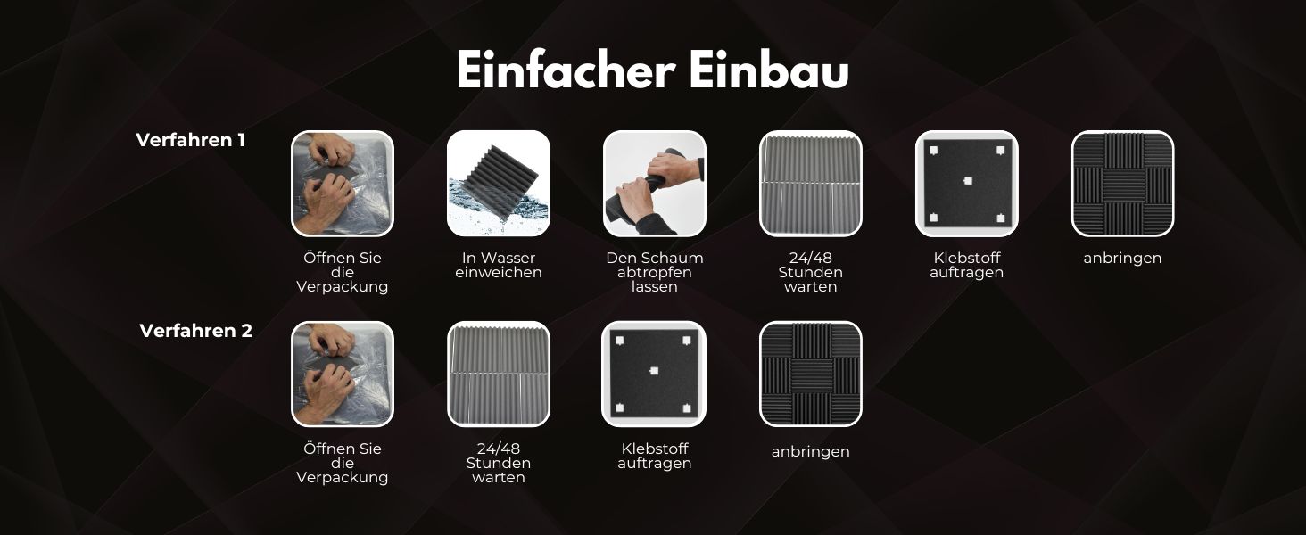 Акустичний поролон для звукоізоляції стін, 24 панелі 30x30x5 см, високої щільності, антрацитово-сірий, для студії звукозапису (з клеєм)