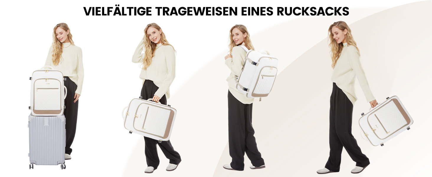 LOVEVOOK Рюкзак для ручної поклажі, 40L, жіночий, для подорожей, великий, водонепроникний, з відділенням для ноутбука 17 дюймів, валіза-рюкзак, для подорожей, роботи, бізнесу, білий, кофейний колір