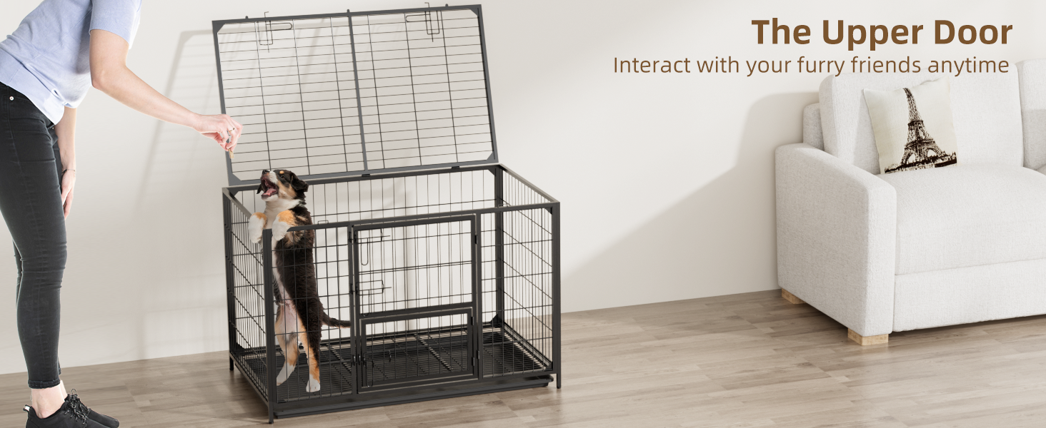 Клітка для собак VOWNER, міцна, 93x56x60 см, для малих та середніх порід, 3 двері, знімні двері та піддон, чорна