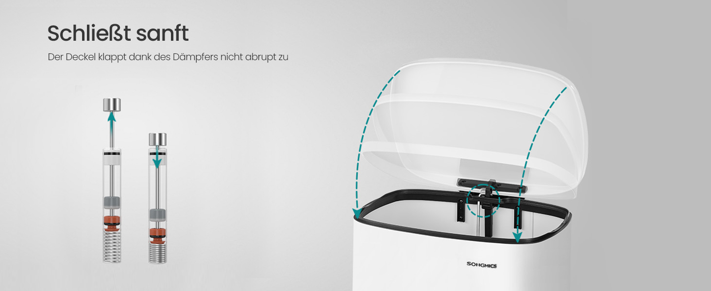 Відро для сміття SONGMICS 50 л з педальним механізмом, з м'яким закриттям, сталеве, з внутрішнім відром, біле