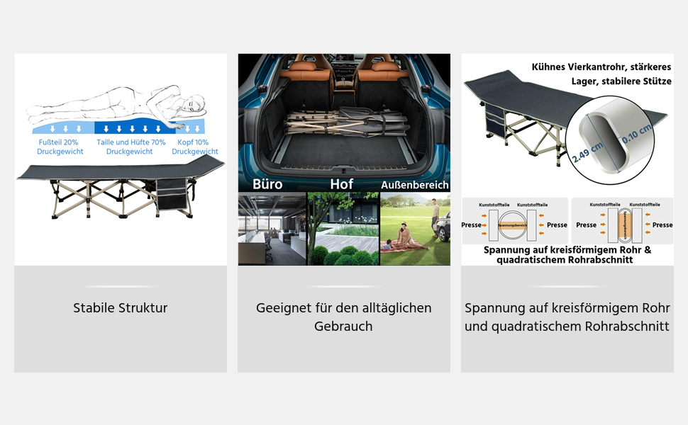 Ліжко складане Yaheetech для кемпінгу, гостьове, сіре 186x66x52 см, вантажопідйомність до 150 кг з сумкою для транспортування