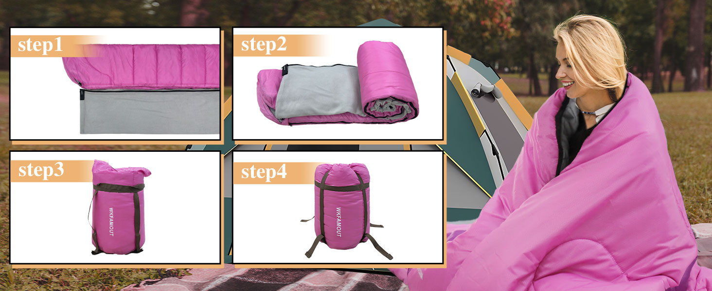 Спальний мішок Outdoor для дорослих, зимовий, 3-4 сезони, водонепроникний, комфортна температура 0°C, рожевий, 220x85 см, з компресійним мішком