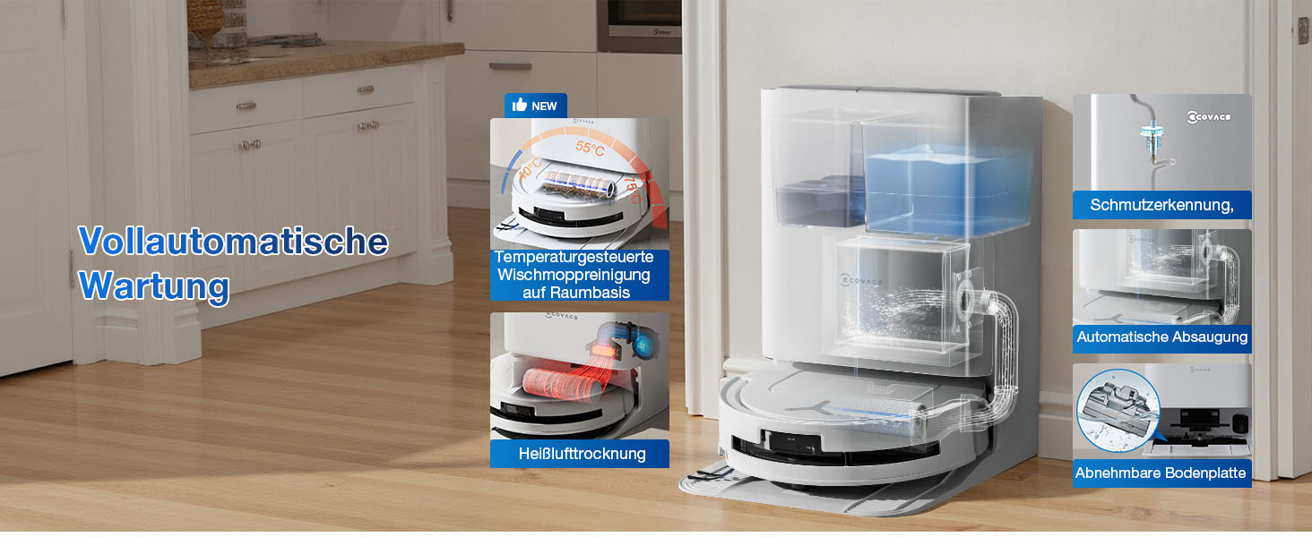 Робот-пилосос ECOVACS DEEBOT T80 Omni з функцією миття підлоги, 18000 Па, OZMO Roller, автоматичне миття мопів, ZeroTangle 3.0, миття гарячою водою (40-75°C), білий