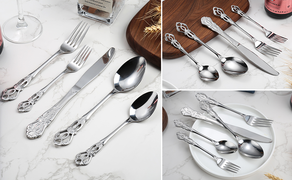 Набір столових приборів 20 предметів Vintage Palast з нержавіючої сталі на 4 особи, поліровані, для посудомийної машини, сріблясті