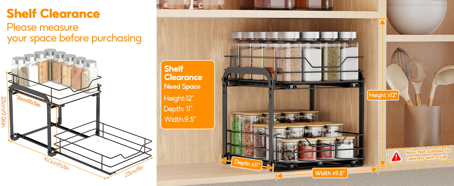 Висувна полиця для спецій на 2 яруси, регульована висота, органайзер для кухонної шафи. Висувна полиця для спецій з наклейками для кухні та робочої поверхні, розмір 26x23x23 см