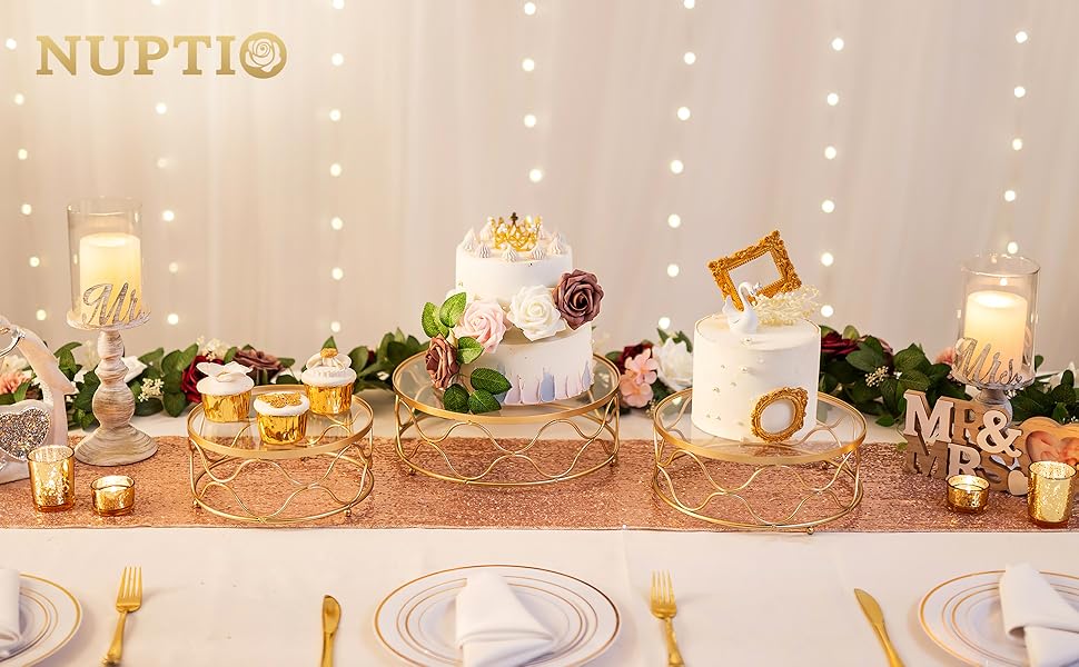 NUPTIO Тортниця кругла: металева підставка для тортів та тістечок 30 см з акриловою платформою для весілля, дня народження, дитячого свята, декорування