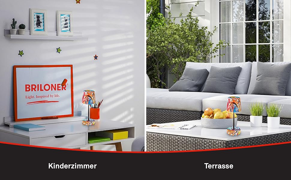 LED настільна лампа BRILONER бездротова, диммируемая, з торшером, для дому та кемпінгу, USB-C, тепле світло, Ø105x260 мм, з мотивом Graffiti