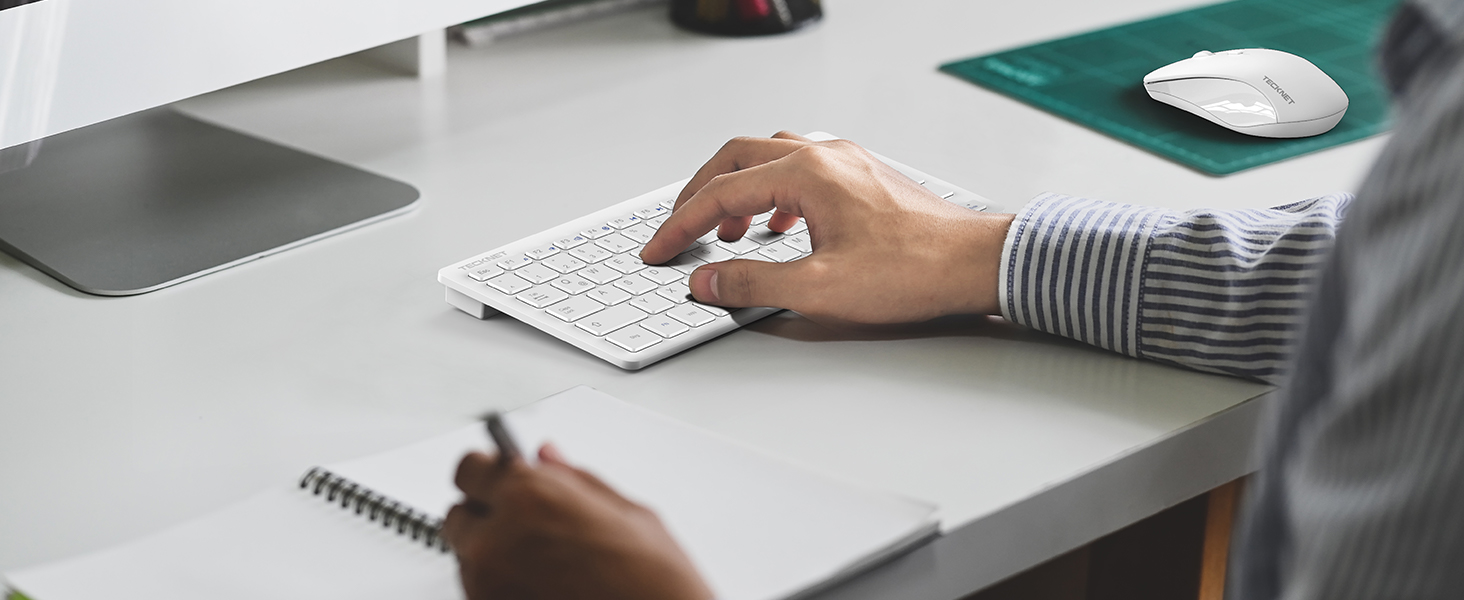 TECKNET Бездротовий комплект клавіатури та миші, QWERTZ, 2.4 GHz, 15м, тиха клавіатура та миша для ПК, ноутбука, Smart TV, білий