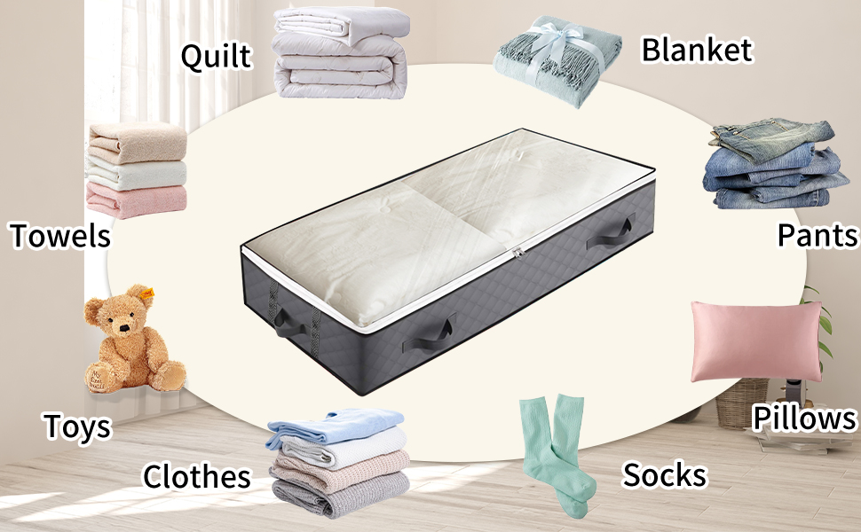 Коробки для зберігання під ліжко з кришкою, 90L, 4 шт., сірі. Органайзери для постільних речей, ковдр, подушок