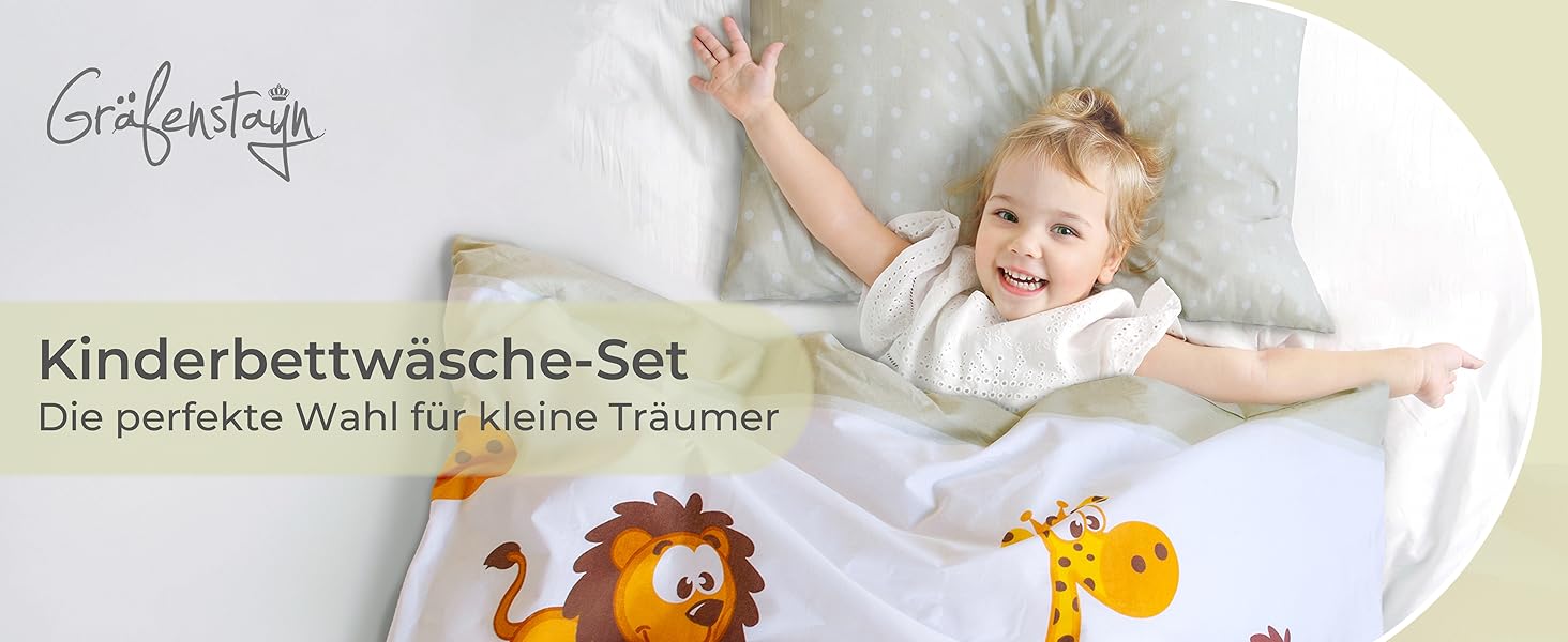 Комплект постільної білизни для дітей Gräfenstayn® з принтом тварин (жирафа та слон) - 100% бавовна (ренфорс) - ковдра 135x100 см, подушка 135x100 см