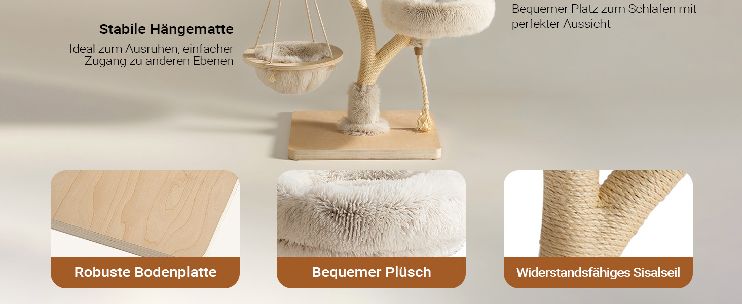 Кігтеточка для котів Fudajo Designer у вигляді дерева, 130 см, з плюшем та сизалем, з гамаком