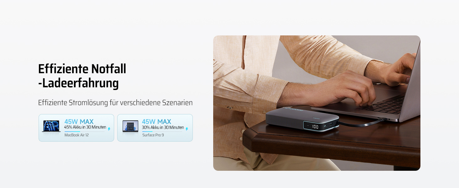 Power Bank CUKTECH 20000mAh з USB-C кабелем, 45W, Digital Display, для iPhone, MacBook, Galaxy, темно-сірий