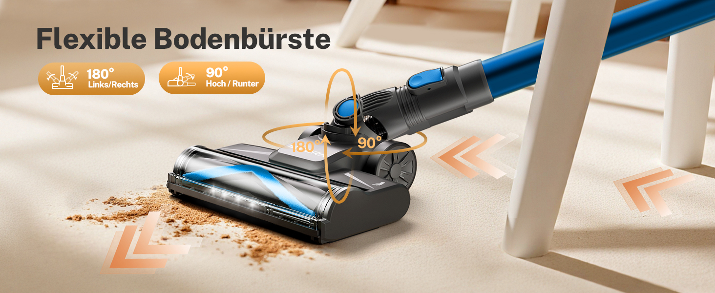 Бездротовий акумуляторний пилосос 25000Pa, 175W, 50хв, з антизаплутувальною насадкою та самостійним паркуванням, легкий ручний пилосос для прибирання килимів, твердих підлог та шерсті тварин, блакитний