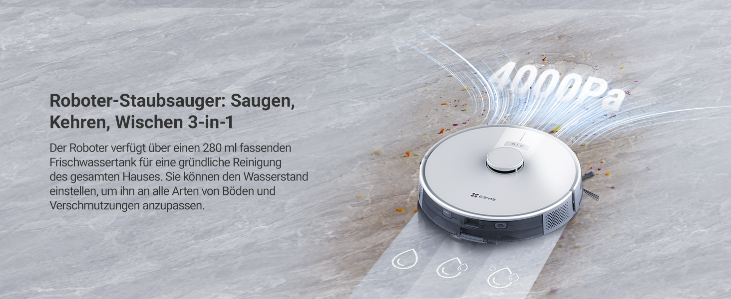 EZVIZ RE4C Plus: Робот-пилосос 3-в-1 з автоматичним очищенням, WiFi, LiDAR, 4000 Pa, керування через APP/Alexa/Google