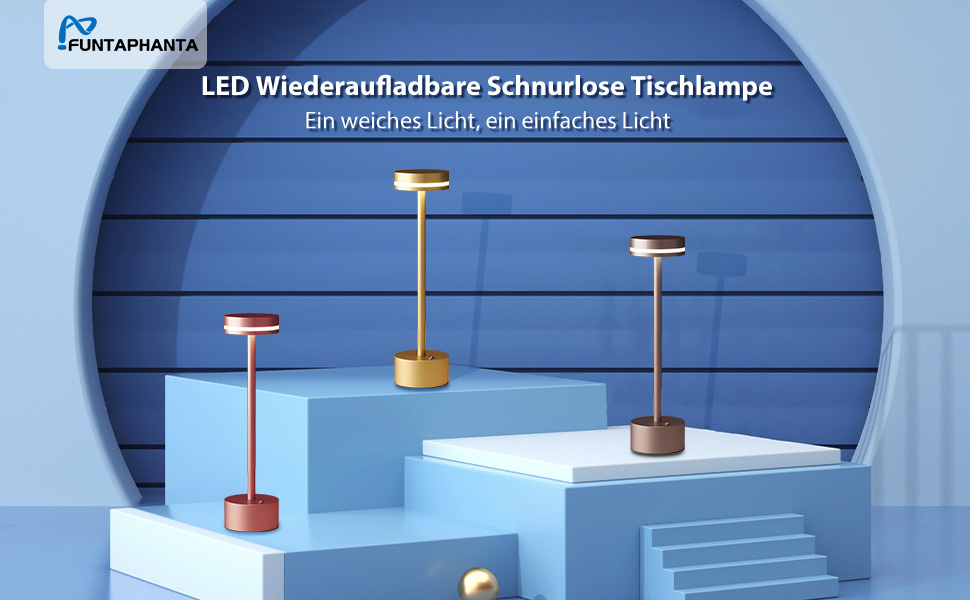 Настільна акумуляторна LED лампа бездротова 2 шт, сенсорний вимикач, алюмінієвий корпус, димування 3 рівні, 4000mAh, тепле світло 3000K, рожеве золото