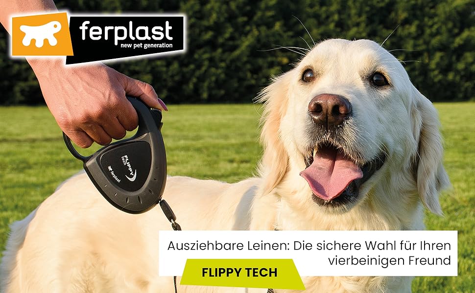 Лійка для собак Ferplast Flippy TECH, чорна, для собак середніх порід до 25 кг, витягувана стрічка 3 м