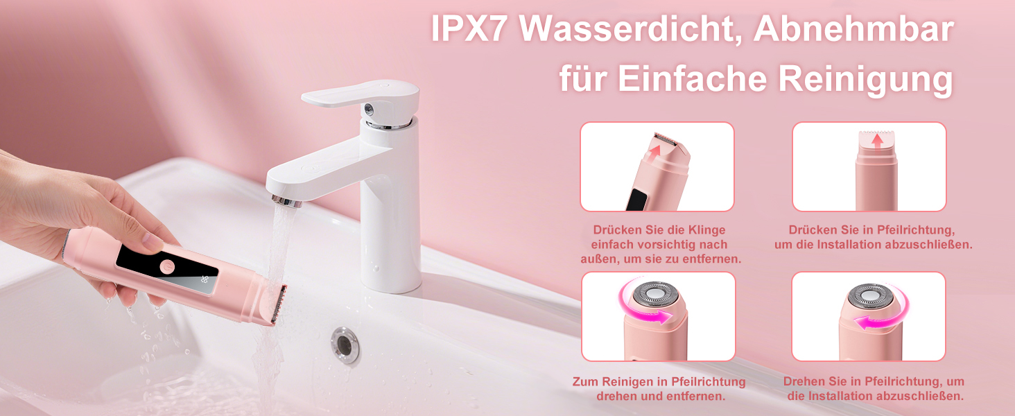 Електричний жіночий епілятор 2-в-1 Intimrasierer з LED-дисплеєм та IPX7 водонепроникністю, рожевий