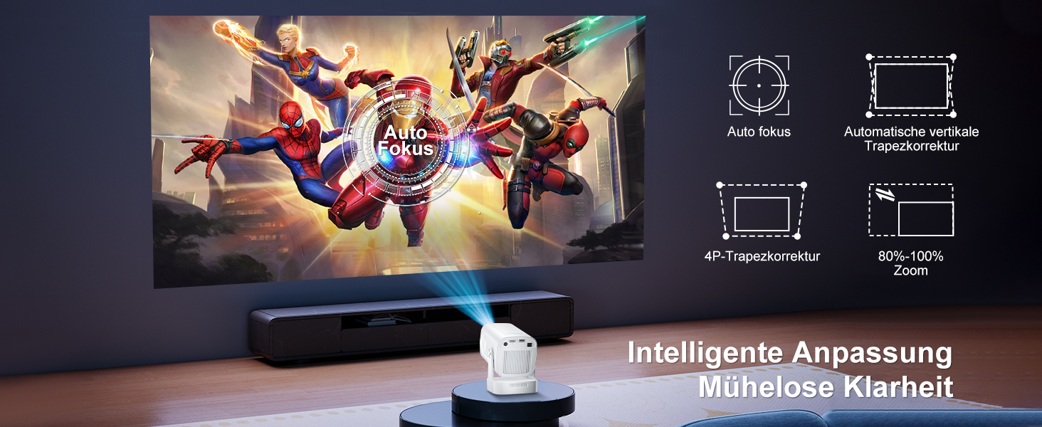 Beamer 4K HY260pro: Міні проєктор 4K з Wi-Fi 6, Bluetooth 5.4, Android TV, 180° обертання, 18000 люмен, 5W динамік для дому та відпочинку на природі