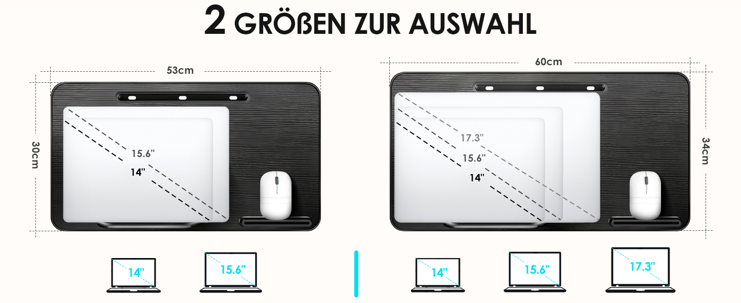 Стіл для ноутбука в ліжко, регульований, з ящиком, 60 x 34 см, бежевий