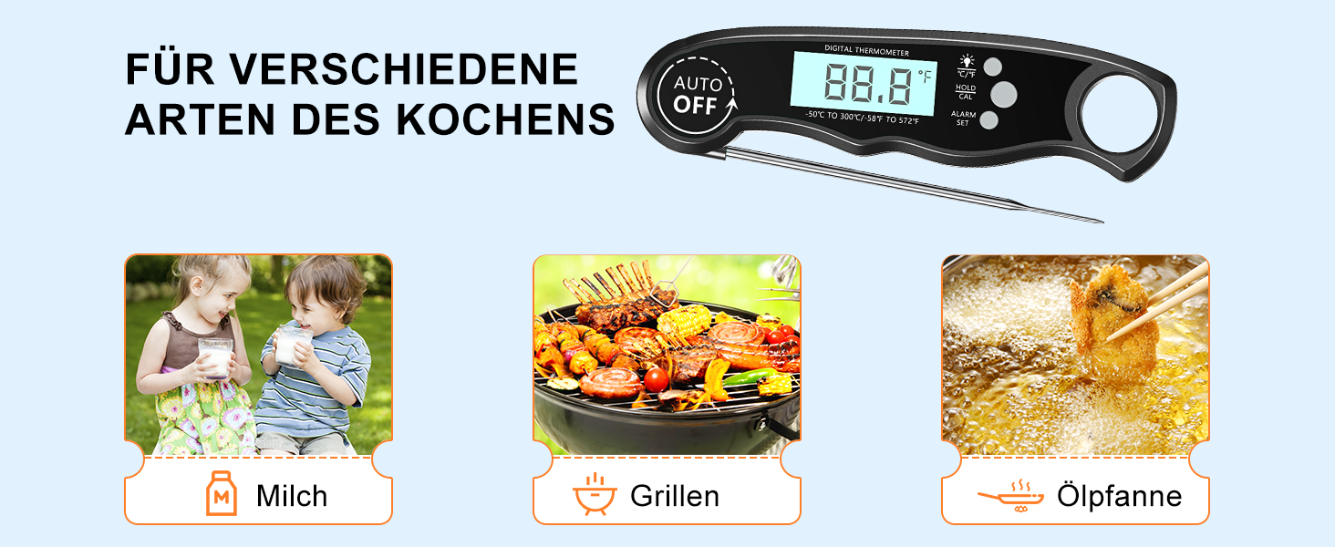 Цифровий термометр для м'яса: миттєве зчитування, для приготування на грилі та в духовці, з магнітною основою та сигналом тривоги, для кухні, барбекю та лабораторій