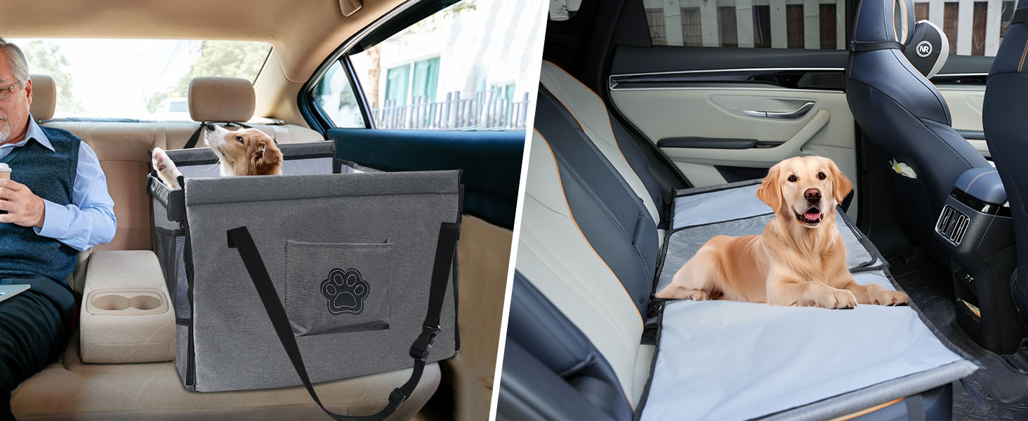 Автокрісло для собак середніх та маленьких порід – водовідштовхувальне, сіре. З безпечним ременем та сіткою. Зручне та компактне.